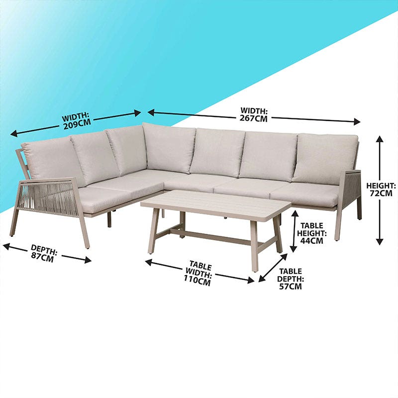 Dellonda Fusion 4 Piece Outdoor Aluminium Garden Corner Sofa & Coffee Table Set, Light Grey