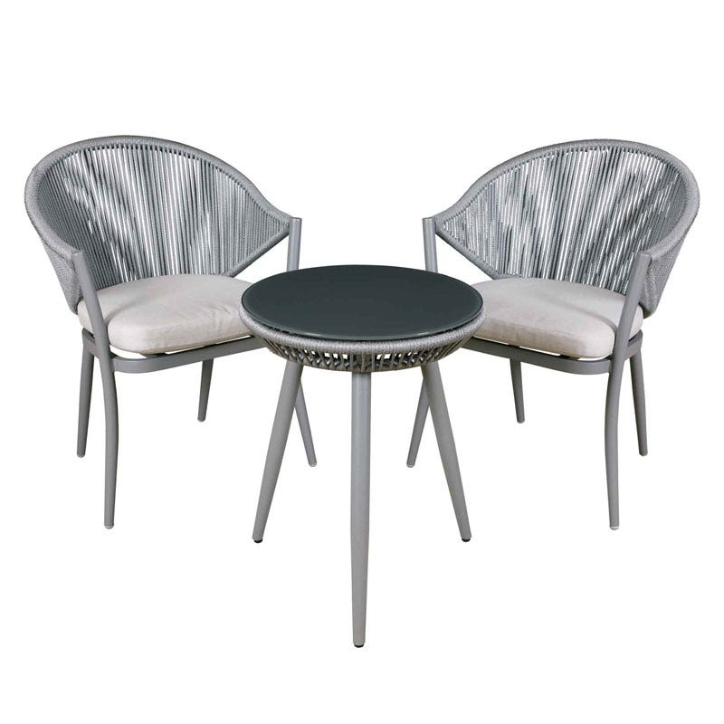 Dellonda Echo 3 Piece Aluminium Balcony Set with Tempered Glass Top, Grey - DG58