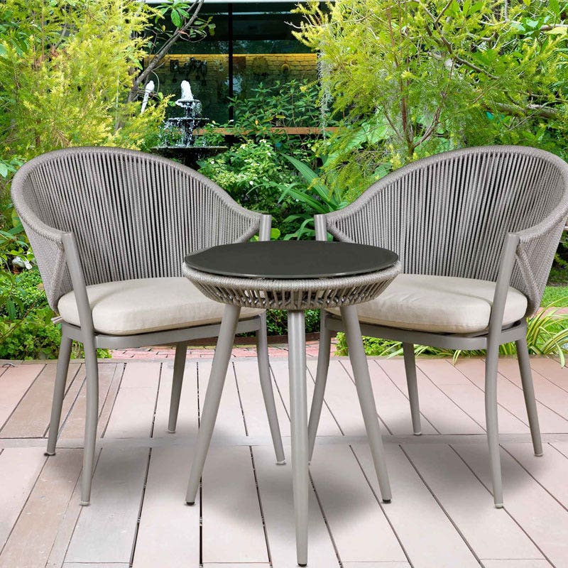Dellonda Echo 3 Piece Aluminium Balcony Set with Tempered Glass Top, Grey - DG58