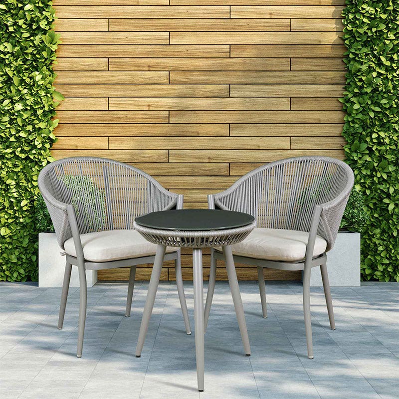 Dellonda Echo 3 Piece Aluminium Balcony Set with Tempered Glass Top, Grey - DG58