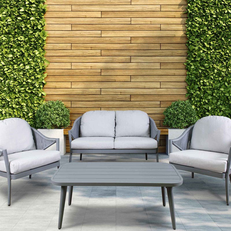 Dellonda Echo 4 Piece Aluminium Outdoor Garden Sofa Arm Chair & Coffee Table Set, Grey