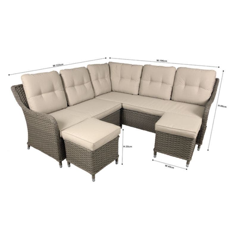 Sealey Dellonda Chester Rattan Wicker Outdoor 5-Seater Corner Sofa Set 4pc
