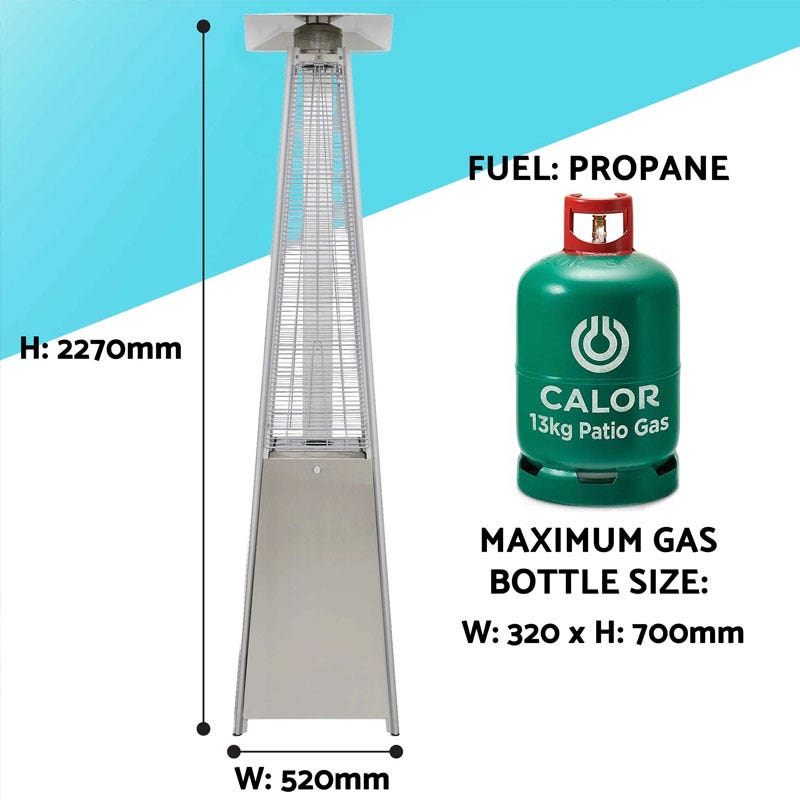 Dellonda Pyramid Gas Patio Heater 13kW Commercial/Garden Use, Stainless Steel