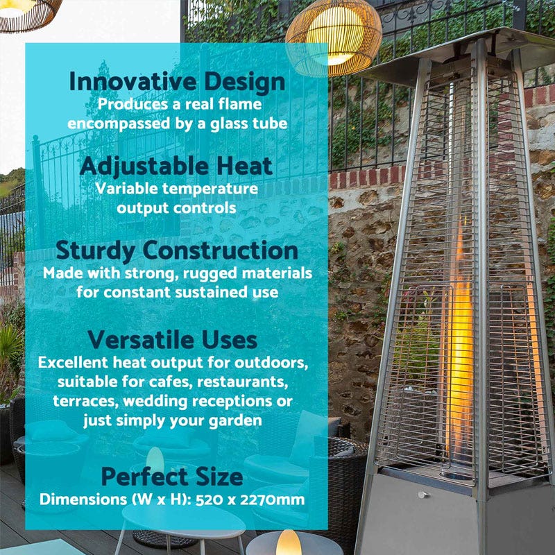 Dellonda Pyramid Gas Patio Heater 13kW Commercial/Garden Use, Stainless Steel