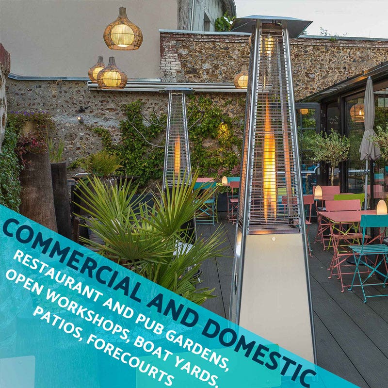 Dellonda Pyramid Gas Patio Heater 13kW Commercial/Garden Use, Stainless Steel