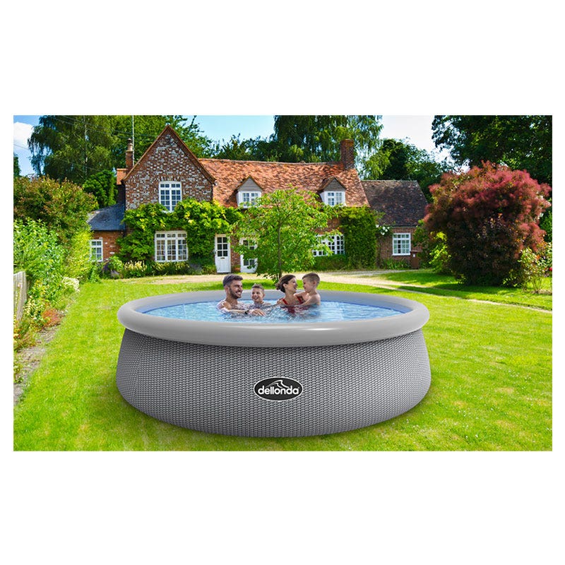 Dellonda 15ft Ø450cm Round Garden Kids Paddling Swimming Pool & Pump Grey Rattan