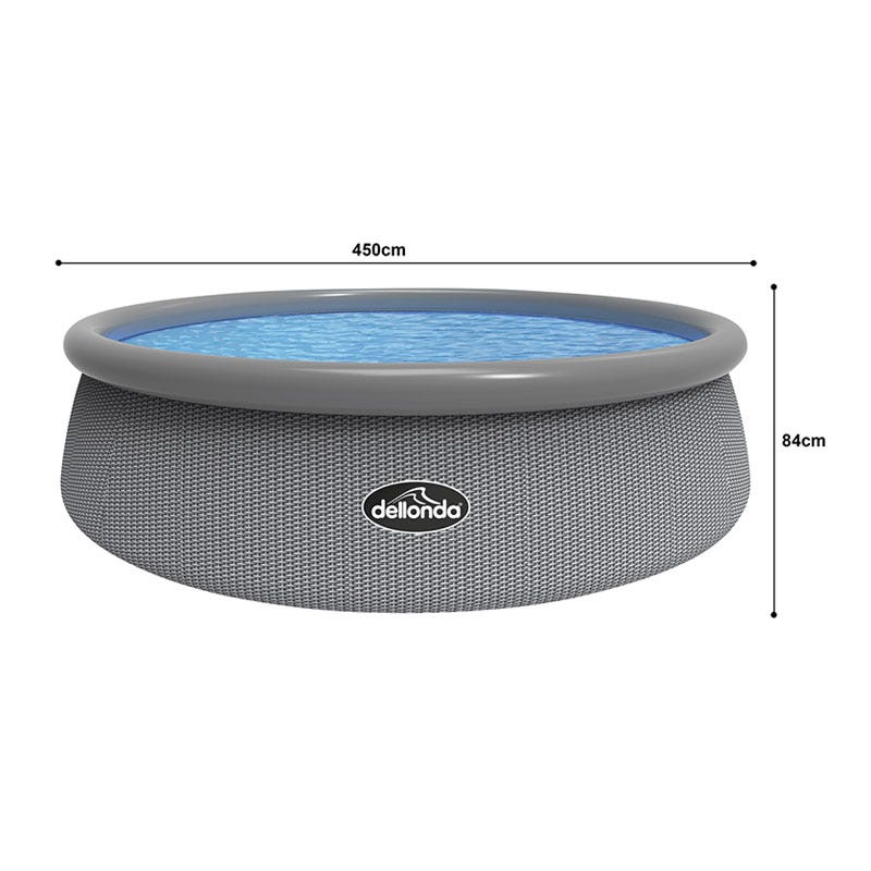 Dellonda 15ft Ø450cm Round Garden Kids Paddling Swimming Pool & Pump Grey Rattan
