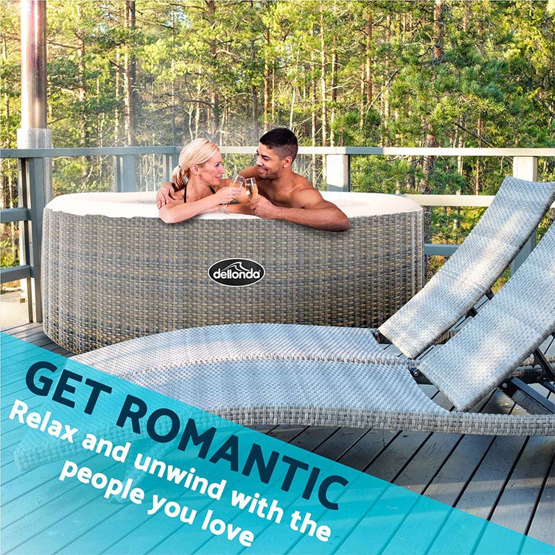 Dellonda 2-4 Person Inflatable Hot Tub Spa with Smart Pump - Rattan Effect