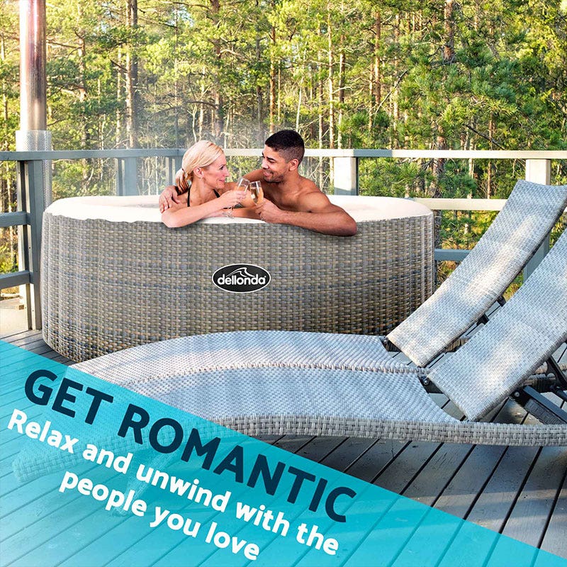 Dellonda 4-6 Person Inflatable Hot Tub Spa with Smart Pump - Rattan Effect