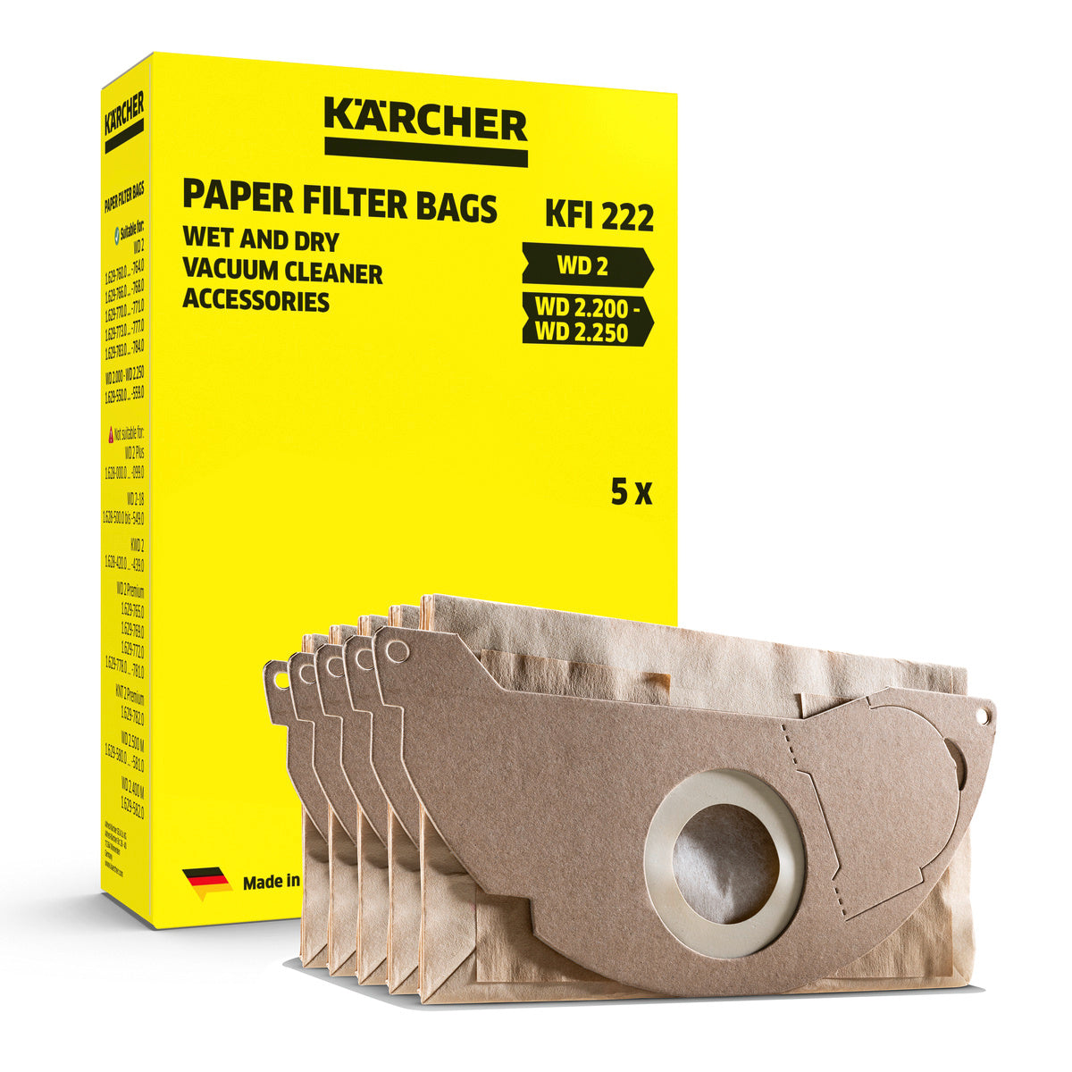 Karcher Paper Filter Bags for WD2 Vacuum Cleaner (Pack of 5)