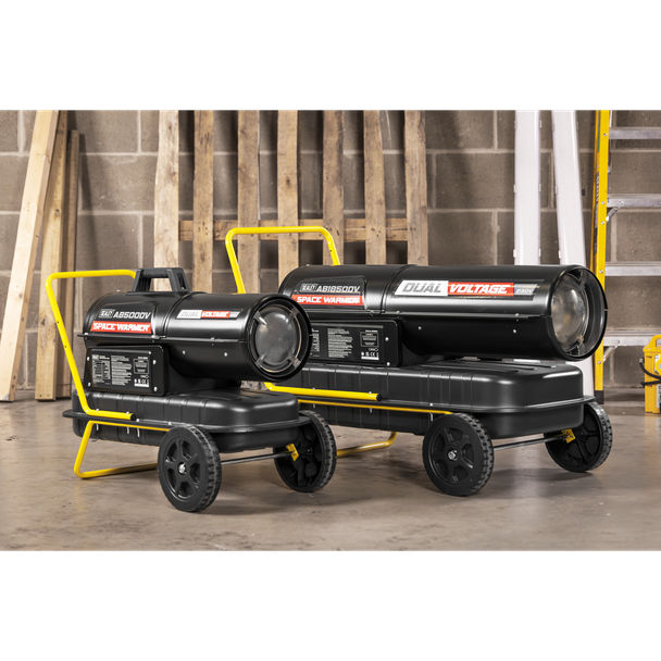 Sealey AB500DV Dual Voltage Kerosene/Diesel Space Warmer® Heater with Wheels 50,000Btu/hr