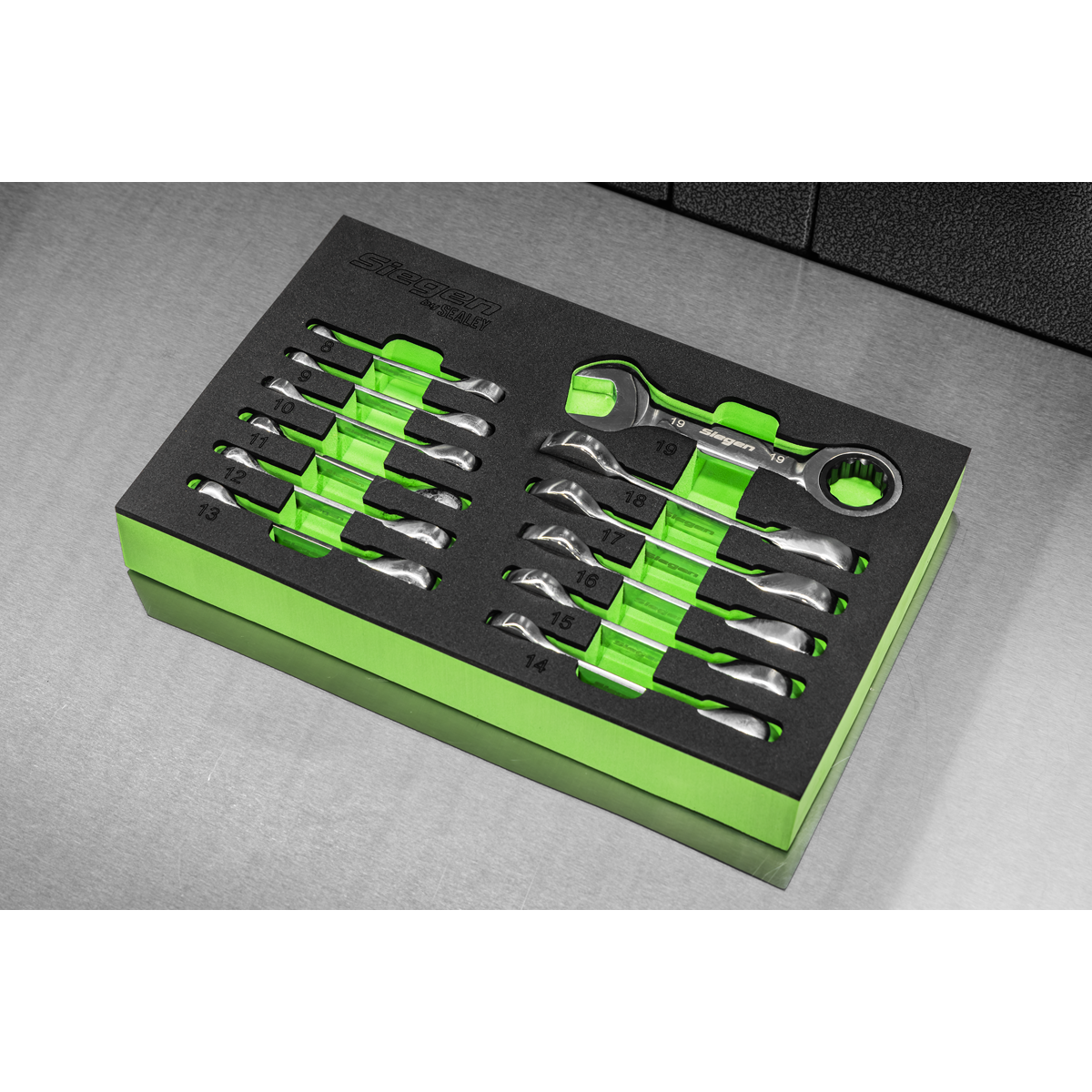 Sealey S0633 Siegen Stubby Combination Ratchet Spanner Set in EVA Foam Tray 12pc