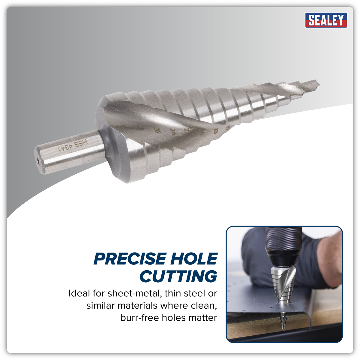 Sealey AK4748 Spiral Flute HSS 4341 Step Drill Bit 4-30mm