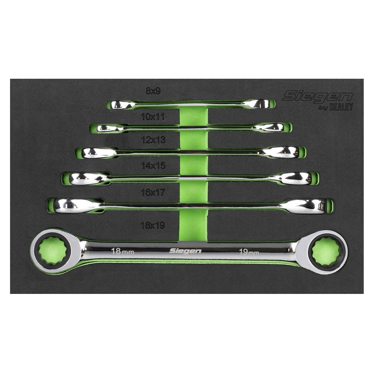 Sealey S0636 Double End Ratchet Ring Spanner Set 6pc Metric