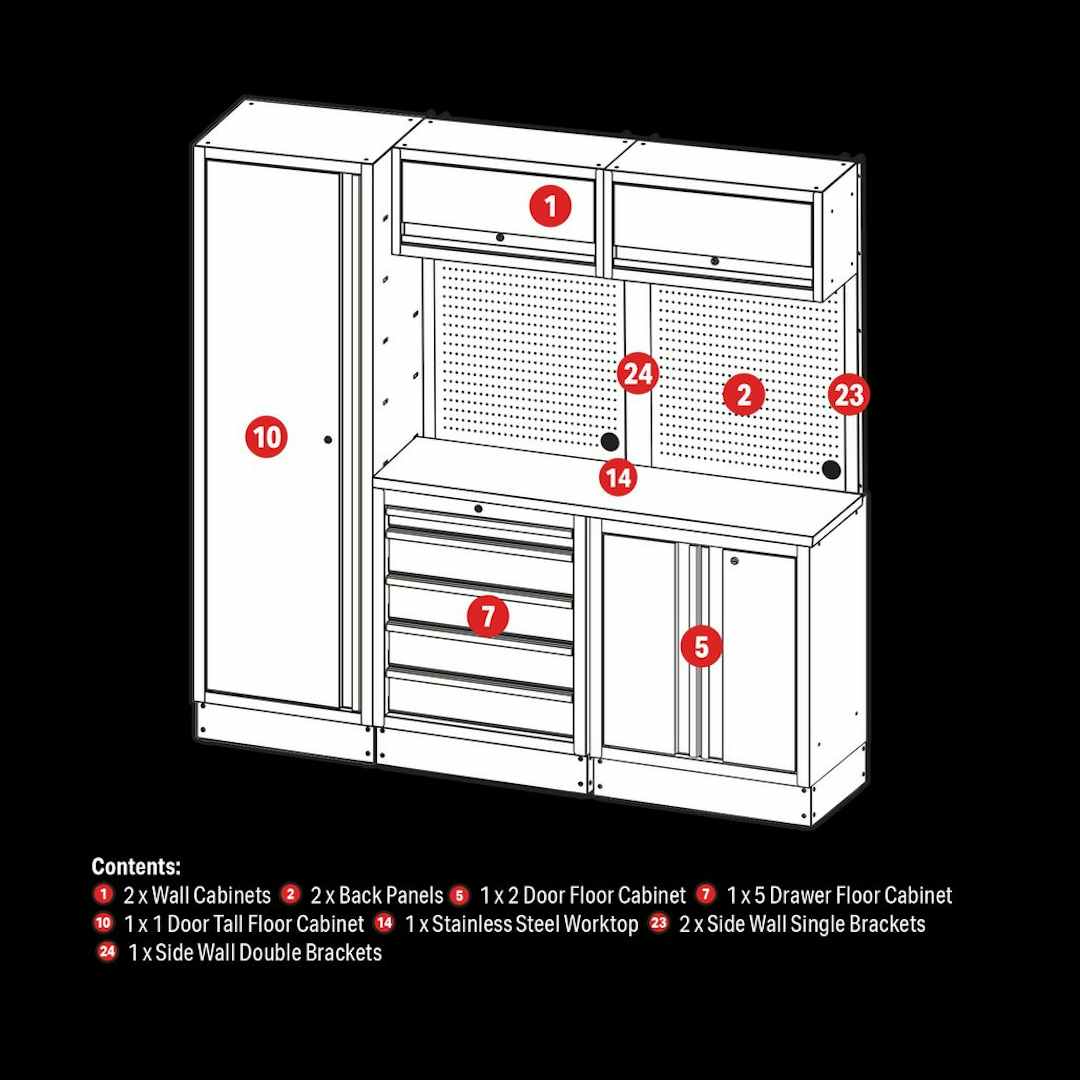 BUNKER 04503 Modular Storage Combo with Stainless Steel Worktop (11 Piece)