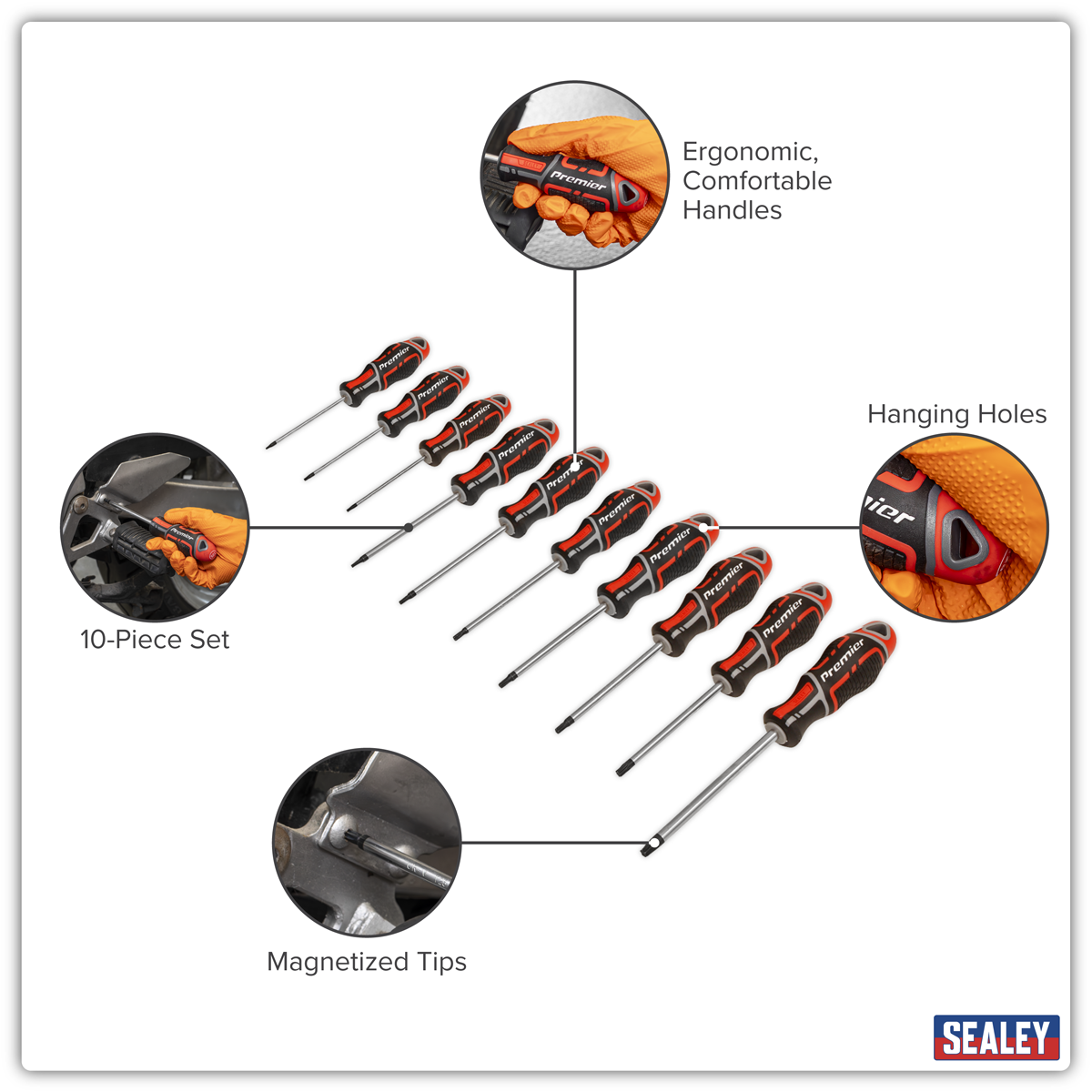 Sealey AK4324 Screwdriver Set 10pc TRX-Star* GripMAX® - Red
