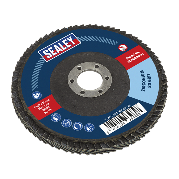 Sealey FD10080 100mm Zirconium Flap Disc 80Grit 16mm Bore