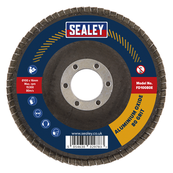 Sealey FD10080E Flap Disc Aluminium Oxide Ø100mm Ø16mm Bore 80Grit