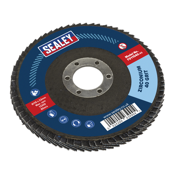 Sealey FD11540 115mm Zirconium Flap Disc 40Grit 22mm Bore