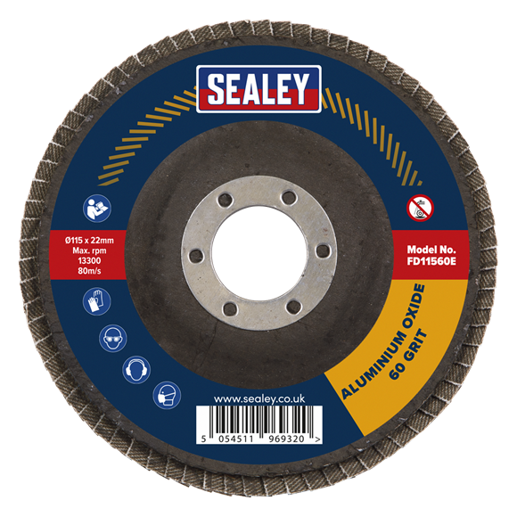 Sealey FD11560E Flap Disc Aluminium Oxide Ø115mm Ø22mm Bore 60Grit