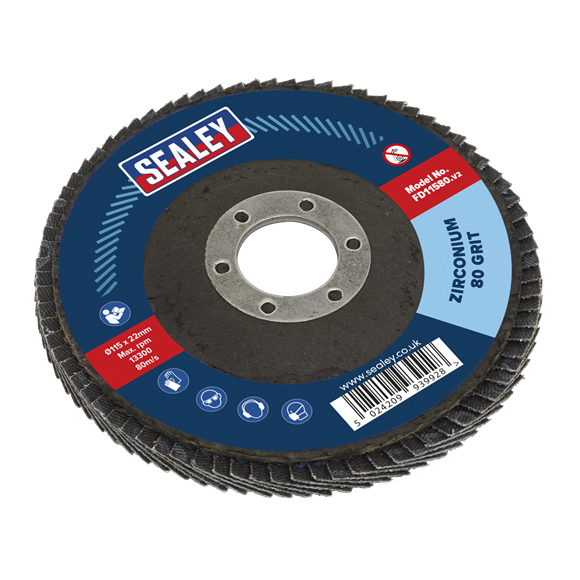 Sealey FD11580 115mm Zirconium Flap Disc 80Grit 22mm Bore