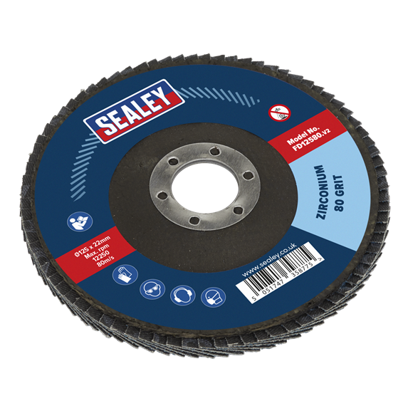 Sealey FD12580 125mm Zirconium Flap Disc 80Grit 22mm Bore