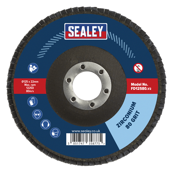 Sealey FD12580 125mm Zirconium Flap Disc 80Grit 22mm Bore