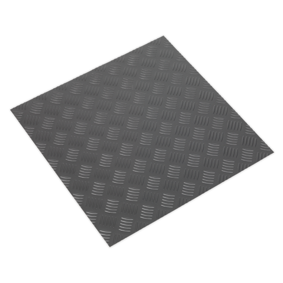 Sealey FT1S Vinyl Floor Tile with Peel & Stick Backing - Silver Treadplate Pack of 16