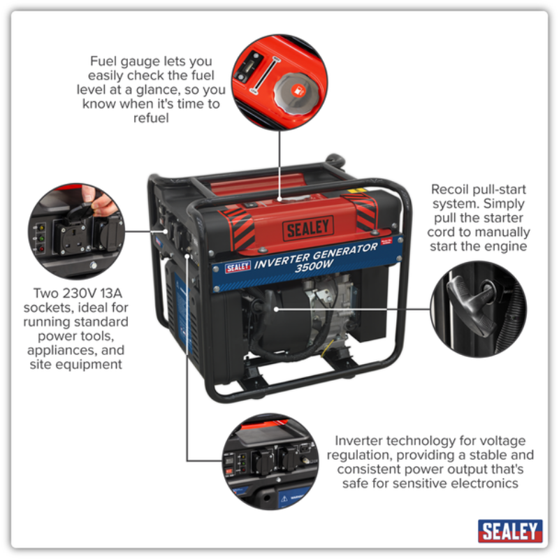 Sealey GI3500 Inverter Generator 3500W 230V 4-Stroke Engine