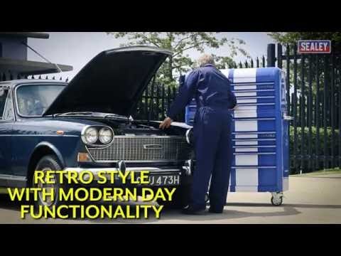 Sealey AP41COMBOBWS Retro Style Extra-Wide Topchest & Rollcab Combination 10 Drawer Blue/White Stripes