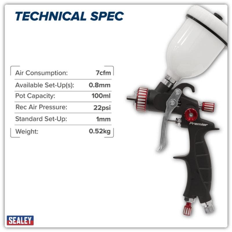 Sealey HVLP04 HVLP Gravity Feed Touch-Up Spray Gun 1mm Set-Up