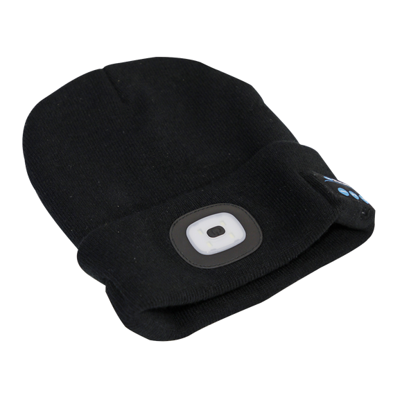 Sealey LED185W Beanie Hat 4 SMD LED USB Rechargeable with Wireless Headphones