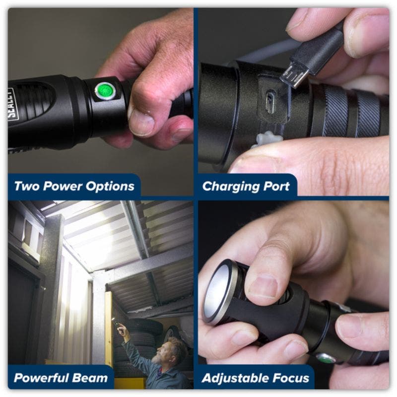 Sealey LED4491 Aluminium Torch 5W CREE* XPG LED Adjustable Focus Rechargeable with USB Port