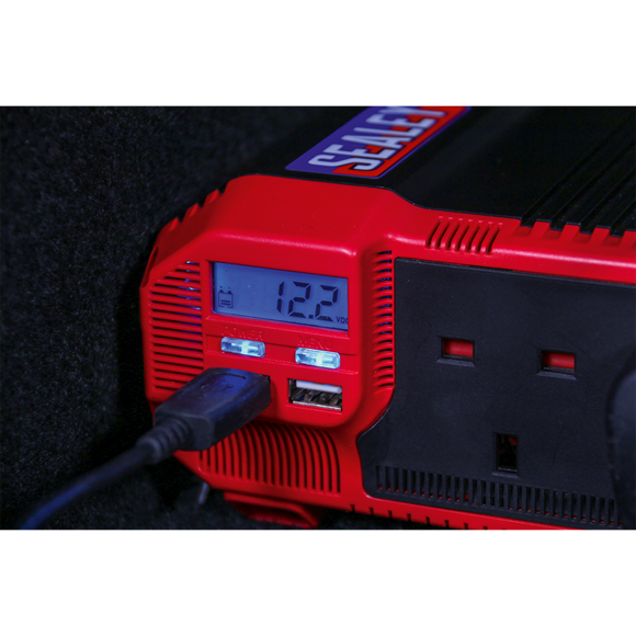 Sealey PI1100 Power Inverter Modified Sine Wave 1100W 12V DC - 230V~50Hz