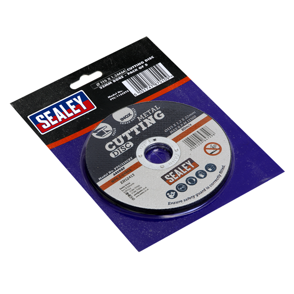 Sealey PTC/115CET5 Cutting Disc Ø115 x 1.2mm 22mm Bore Pack of 5