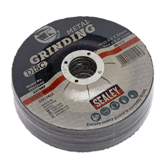 Sealey PTC/115G5 Grinding Disc Ø115 x 6mm Ø22mm Bore - Pack of 5