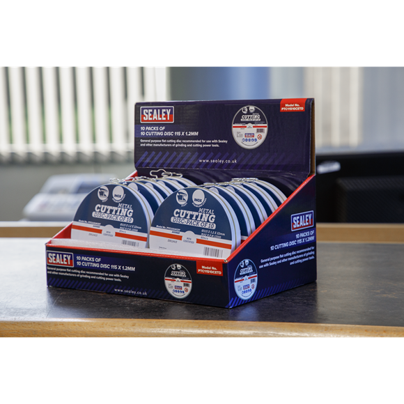 Sealey PTC11510CETD Cutting Disc 115 x 1.2mm Countertop Display Box 10 Packs of 10