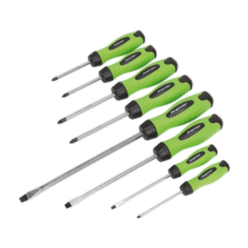 Sealey HV002 Screwdriver Set 8pc Hammer-Thru Hi-Vis Green