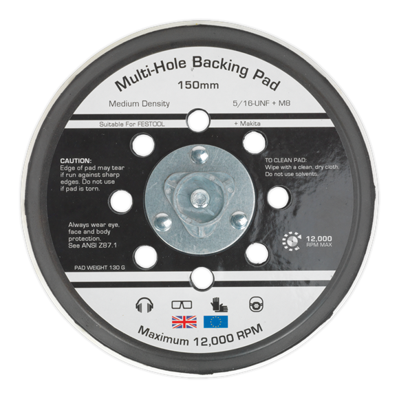 Sealey AK289 Universal Dust-Free Stick-On DA Backing Pad 150mm x 5/16"UNF & M8
