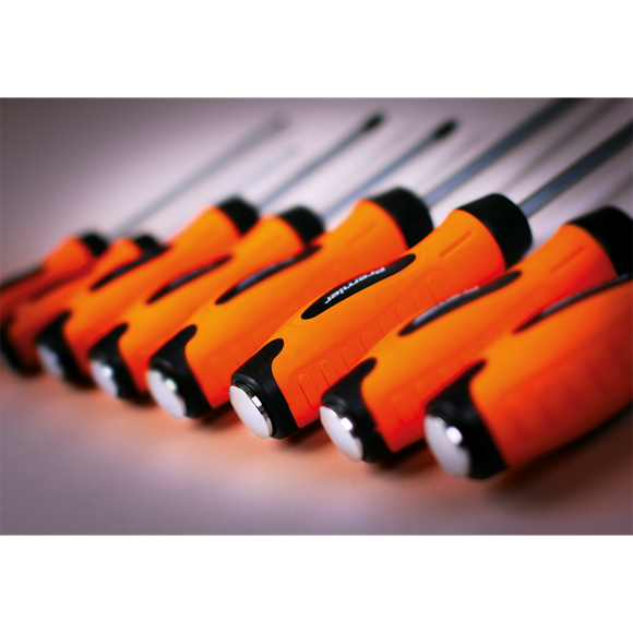 Sealey HV004 Screwdriver Set 8pc Hammer-Thru Hi-Vis Orange
