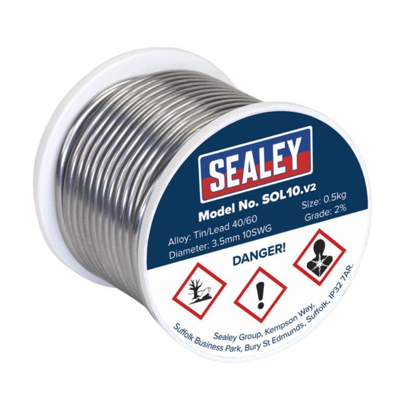 Sealey SOL10 Solder Wire Quick Flow 3.25mm/10SWG 40/60 0.5kg Reel