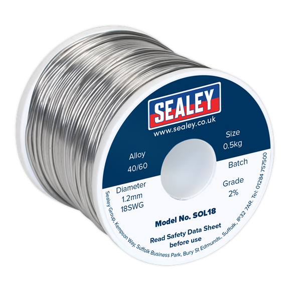 Sealey SOL18 Quick Flow Solder Wire 1.2mm/18SWG 0.5kg Reel
