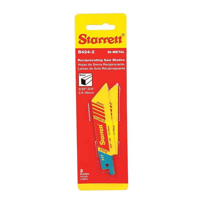 Starrett B424-2 Fast Cut General Purpose Bi-Metal Reciprocating Blades 4 x 3/4 x .035 x 24 TPI Pack of 2