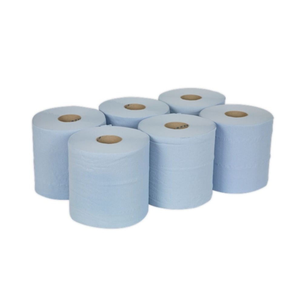 Sealey BLU150 Paper Roll Blue 2-Ply Embossed 150m Pack of 6