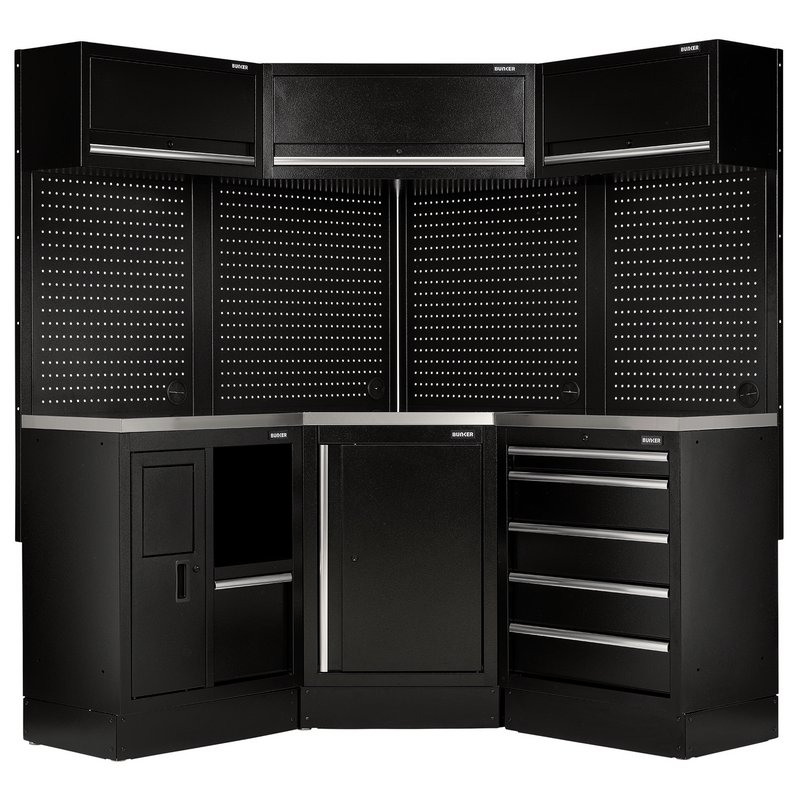 Draper 31641 BUNKER 18 Piece Modular Storage Corner Combo with Stainless Steel Worktop, 3454mm