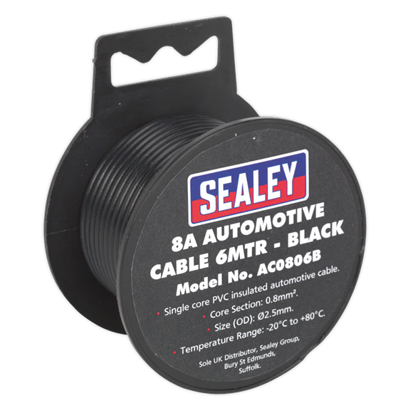 Sealey AC0806B Automotive Cable Thick Wall 8A 6m Black
