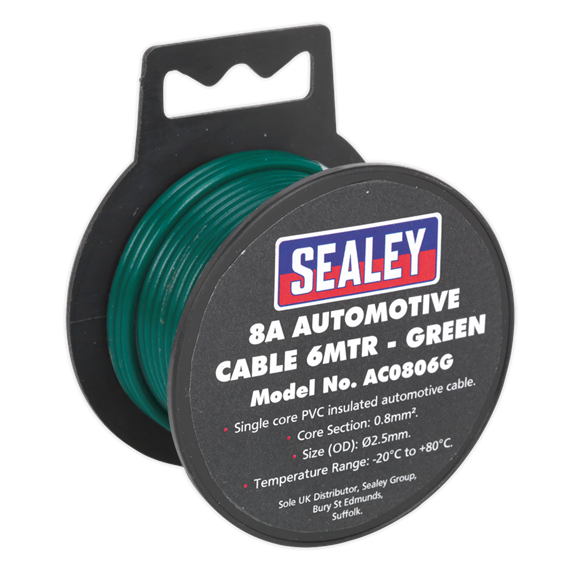 Sealey AC0806G Automotive Cable Thick Wall 8A 6m Green
