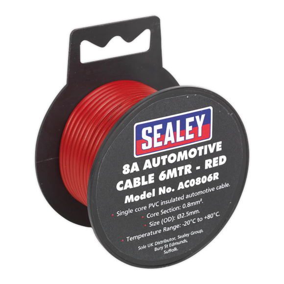 Sealey AC0806R Automotive Cable Thick Wall 8A 6m Red