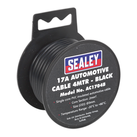 Sealey AC1704B Automotive Cable Thick Wall 17A 4m Black