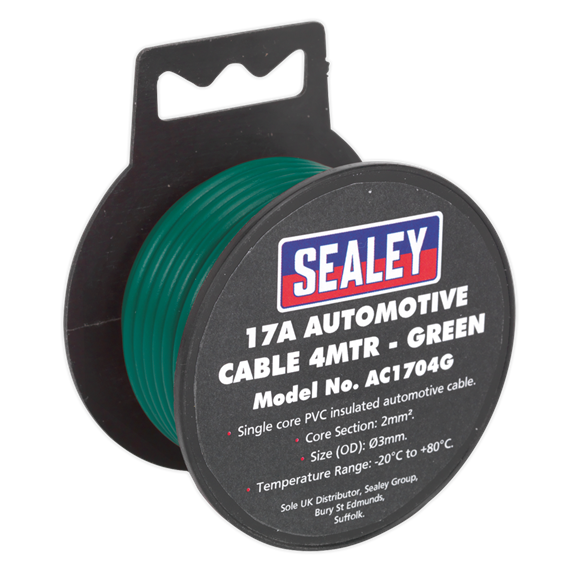 Sealey AC1704G Automotive Cable Thick Wall 17A 4m Green